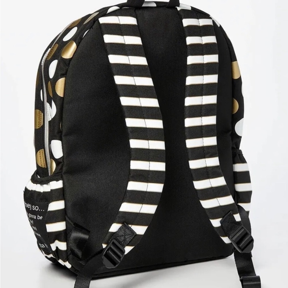 Justice  Exclusive "Just Be You" Gold & White Polka-dot & Strip Backpack bag - Picture 9 of 16